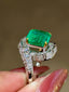 14K GOLD 4 CT NATURAL EMERALD & DIAMOND RING