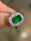 14K GOLD 2.75 CT VIVID GREEN NATURAL EMERALD & DIAMOND RING