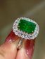 14K GOLD 2.75 CT VIVID GREEN NATURAL EMERALD & DIAMOND RING