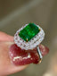 14K GOLD 2.75 CT VIVID GREEN NATURAL EMERALD & DIAMOND RING