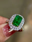 14K GOLD 2.75 CT VIVID GREEN NATURAL EMERALD & DIAMOND RING
