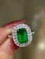 14K GOLD 2.75 CT VIVID GREEN NATURAL EMERALD & DIAMOND RING