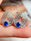 14K GOLD 4.75 CTW NATURAL SAPPHIRE & SAPPHIRE EARRINGS