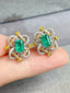 14K GOLD 1.58 CTW VIVID GREEN NATURAL EMERALD & DIAMOND EARRINGS