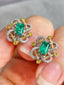 14K GOLD 1.58 CTW VIVID GREEN NATURAL EMERALD & DIAMOND EARRINGS