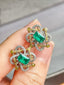 14K GOLD 1.58 CTW VIVID GREEN NATURAL EMERALD & DIAMOND EARRINGS