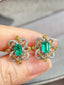 14K GOLD 1.58 CTW VIVID GREEN NATURAL EMERALD & DIAMOND EARRINGS