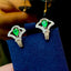 14K GOLD 1.04 CTW VIVID GREEN NATURAL EMERALD & DIAMOND EARRINGS