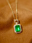 14K GOLD 0.92 CTW VIVID GREEN NATURAL EMERALD & DIAMOND PENDANT