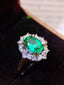 14K GOLD 1.98 CTW INTENSE GREEN NATURAL EMERALD & DIAMOND RING