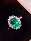 14K GOLD 1.98 CTW INTENSE GREEN NATURAL EMERALD & DIAMOND RING