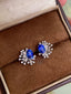 14K GOLD 2.39 CTW VIVID BLUE NATURAL SAPPHIRE & DIAMOND EARRINGS