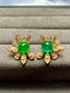 14K GOLD 5.35 CTW VIVID GREEN NATURAL EMERALD & DIAMOND EARRINGS