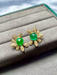 14K GOLD 5.35 CTW VIVID GREEN NATURAL EMERALD & DIAMOND EARRINGS