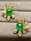 14K GOLD 5.35 CTW VIVID GREEN NATURAL EMERALD & DIAMOND EARRINGS