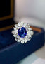 14K GOLD 4.25 CTW VIVID BLUE NATURAL SAPPHIRE & DIAMOND RING