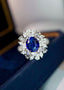 14K GOLD 4.25 CTW VIVID BLUE NATURAL SAPPHIRE & DIAMOND RING