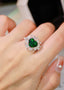 14K GOLD 4.45 CTW VIVID GREEN NATURAL TSAVORITE & DIAMOND RING