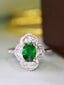 14K GOLD 1.30 CTW VIVID GREEN NATURAL TSAVORITE & DIAMOND RING