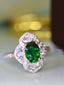 14K GOLD 1.30 CTW VIVID GREEN NATURAL TSAVORITE & DIAMOND RING