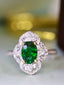 14K GOLD 1.30 CTW VIVID GREEN NATURAL TSAVORITE & DIAMOND RING