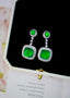 14K GOLD 6.07 CTW VIVID GREEN NATURAL EMERALD & DIAMOND EARRINGS