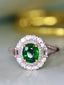 14K GOLD 1.39 CTW VIVID GREEN NATURAL TSAVORITE & DIAMOND RING