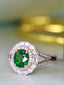 14K GOLD 1.39 CTW VIVID GREEN NATURAL TSAVORITE & DIAMOND RING