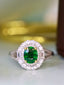 14K GOLD 1.39 CTW VIVID GREEN NATURAL TSAVORITE & DIAMOND RING