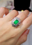 14K GOLD 3.47 CTW VIVID GREEN NATURAL EMERALD & DIAMOND RING