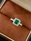 14K GOLD 1.30 CTW VIVID GREEN NATURAL EMERALD & DIAMOND RING