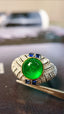 14K GOLD 2.77 CTW VIVID GREEN NATURAL EMERALD & SAPPHIRE RING