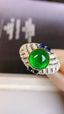 14K GOLD 2.77 CTW VIVID GREEN NATURAL EMERALD & SAPPHIRE RING