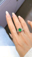 14K GOLD 2.77 CTW VIVID GREEN NATURAL EMERALD & SAPPHIRE RING