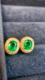 14K GOLD 0.84 CTW VIVID GREEN NATURAL EMERALD & DIAMOND EARRINGS