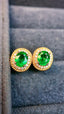 14K GOLD 0.84 CTW VIVID GREEN NATURAL EMERALD & DIAMOND EARRINGS