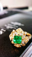 14K GOLD 1.91 CTW VIVID GREEN NATURAL EMERALD & DIAMOND RING