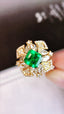 14K GOLD 1.91 CTW VIVID GREEN NATURAL EMERALD & DIAMOND RING