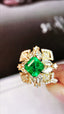 14K GOLD 1.91 CTW VIVID GREEN NATURAL EMERALD & DIAMOND RING