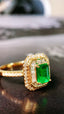 14K GOLD 1.47 CTW VIVID GREEN NATURAL EMERALD & DIAMOND RING