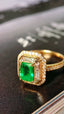 14K GOLD 1.47 CTW VIVID GREEN NATURAL EMERALD & DIAMOND RING