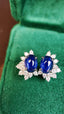 14K GOLD 2.10 CTW VIVID BLUE NATURAL SAPPHIRE & DIAMOND EARRINGS