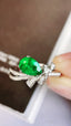 14K GOLD 0.95 CTW VIVID GREEN NATURAL EMERALD & DIAMOND RING