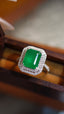 14K GOLD 3.37 CTW VIVID GREEN NATURAL EMERALD & DIAMOND RING