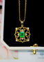 14K GOLD 1.14 CTW VIVID GREEN NATURAL EMERALD & DIAMOND PENDANT