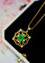 14K GOLD 1.14 CTW VIVID GREEN NATURAL EMERALD & DIAMOND PENDANT