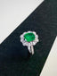 14K GOLD 3.50 CTW VIVID GREEN NATURAL EMERALD & DIAMOND RING