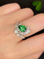 14K GOLD 3.18 CTW VIVID GREEN NATURAL TSAVORITE & DIAMOND RING