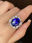 14K GOLD 8.2 CTW NATURAL TANZANITE & DIAMOND RING