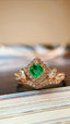 14K GOLD 0.62 CTW VIVID GREEN NATURAL EMERALD & DIAMOND RING